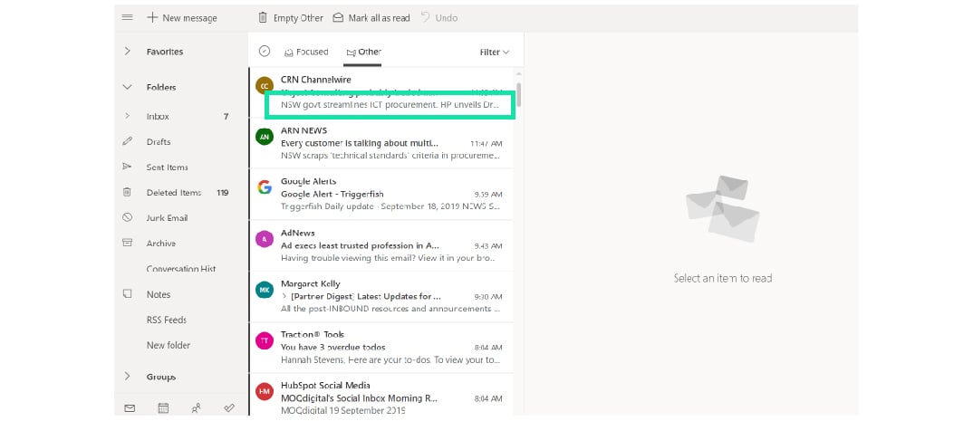 Outlook Email Preview Text